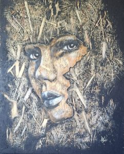 Fibers of Focus 60 x 80 cm Acrylverf en Houtskool op OSB